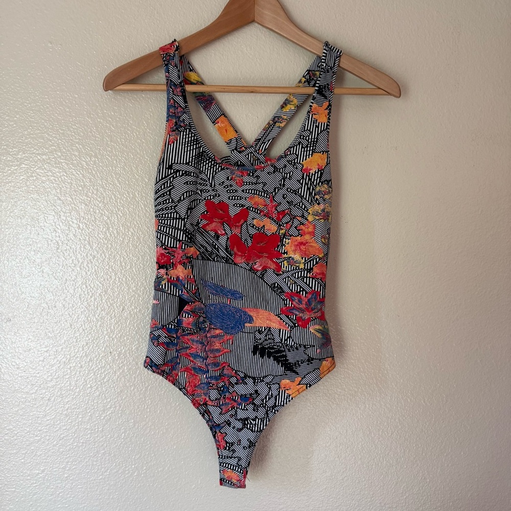 Volcom Floral Stripe Crossback Bodysuit